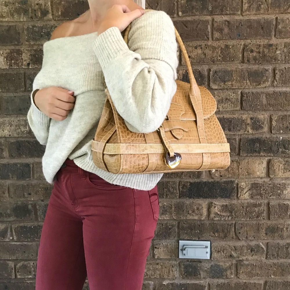 Barr + Barr NY croc tan leather satchel bag